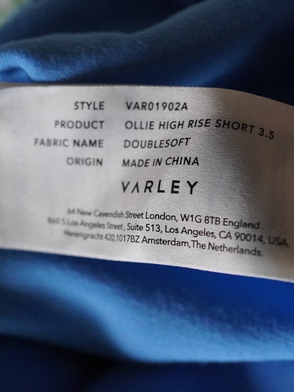 Varley Ollie High Rise Shorts 3.5 DoubleSoft Blue Pull-On Lounge Athletic Shorts - Picture 4 of 4
